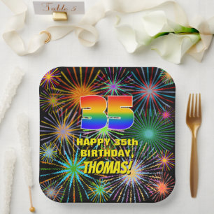 35th Birthday: Colourful, Fun Celebratory Firework Paper Plate