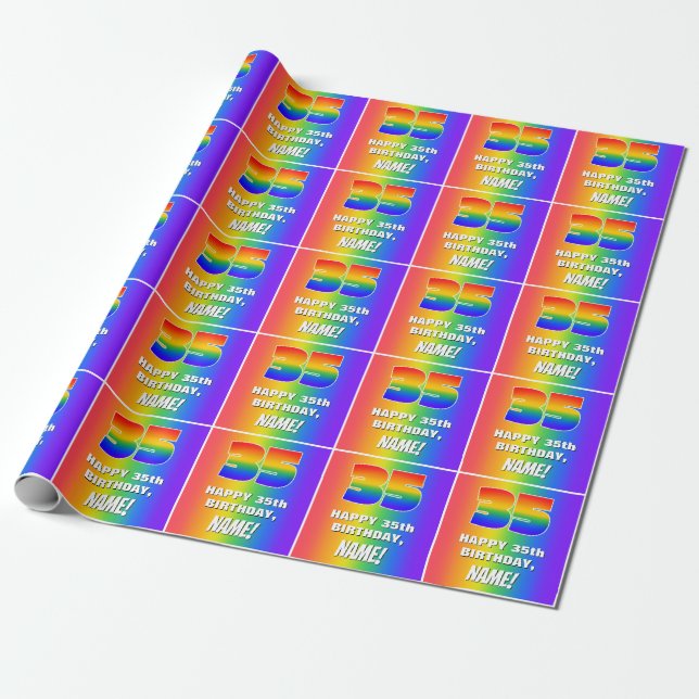 35th Birthday: Colourful, Fun Rainbow Pattern # 35 Wrapping Paper (Unrolled)