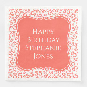 35th Birthday Coral/White Random Pattern 35 Napkin