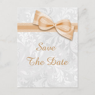 35th Birthday Damask and Faux Bow Save The Date Announcement Postcard