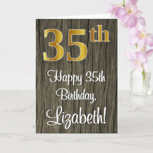 35th Birthday: Elegant Faux Gold Look #, Faux Wood Card