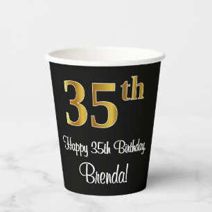 35th Birthday - Elegant Luxurious Faux Gold Look # Paper Cups