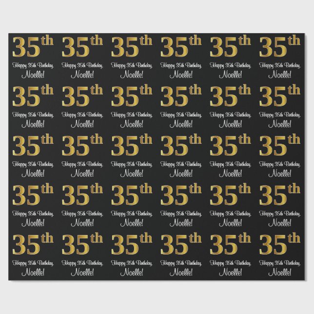 35th Birthday: Elegant Luxurious Faux Gold Look # Wrapping Paper (Flat)