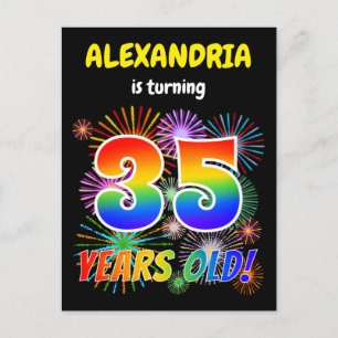35th Birthday - Fun Fireworks, Rainbow Look "35" Postcard