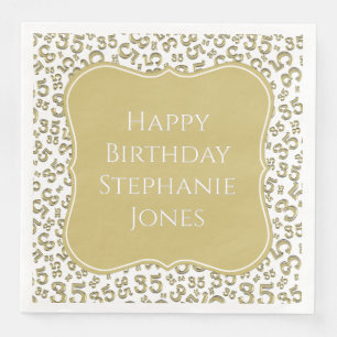 35th Birthday Gold/White Bracket Number Pattern Napkin