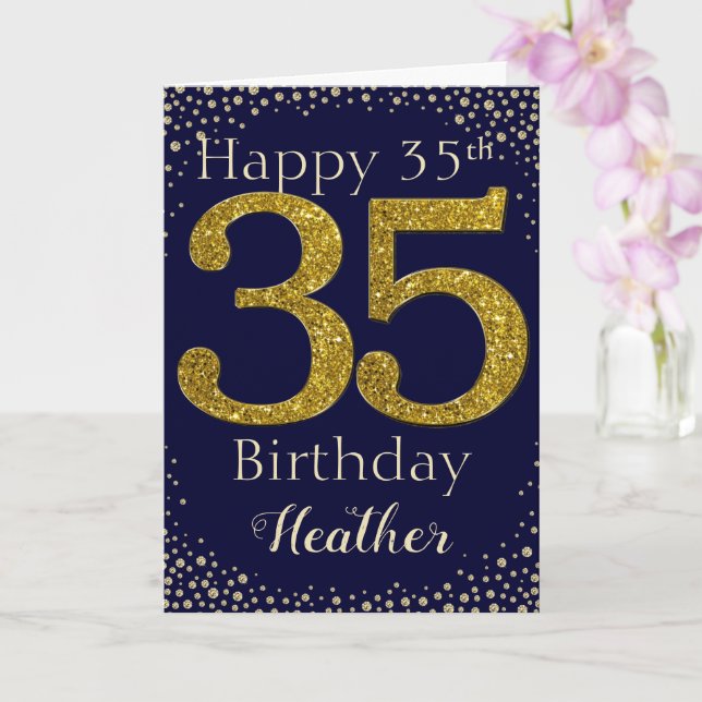 35th Birthday Golden Glitter Card (Orchid)