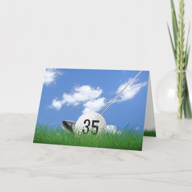35th birthday golf ball in grass card (Front)