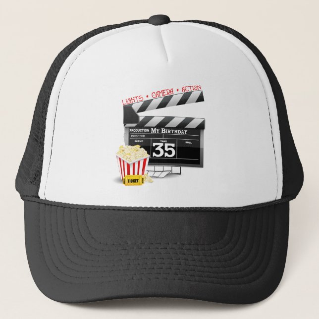35th Birthday Hollywood Movie Party Trucker Hat (Front)