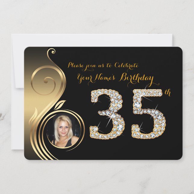 35th,Birthday Invitation,Number Diamond,Photo 2 Invitation (Front)