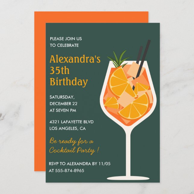 35th birthday invitations Cocktail Elegant Modern (Front/Back)