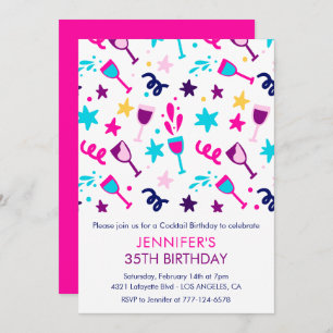 35th birthday invitations Cocktail Modern Pink