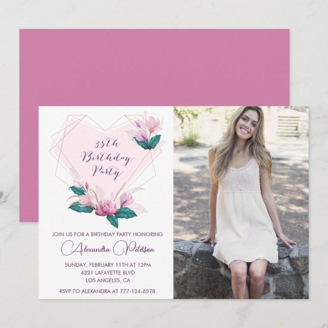 35th birthday invitations Elegant Boho Photo (Front/Back)