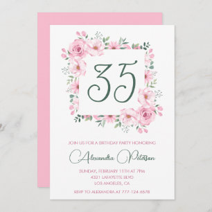 35th birthday invitations Floral Elegant Pink