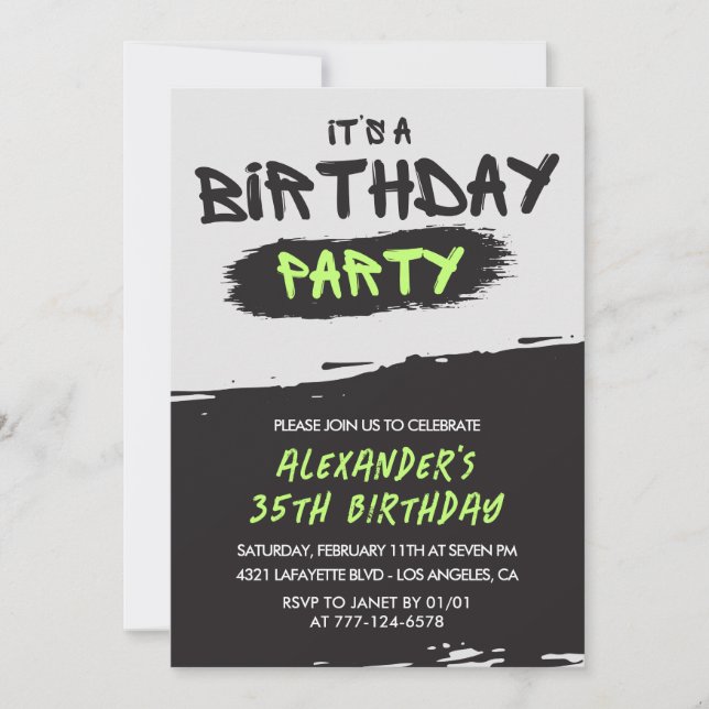 35th birthday invitations Graffiti Men Spray paint (Front)