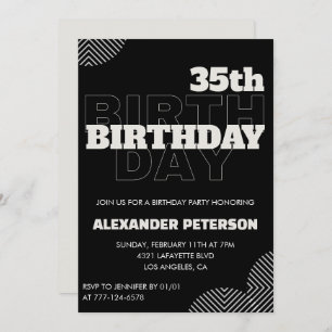 35th birthday invitations Men Black Party