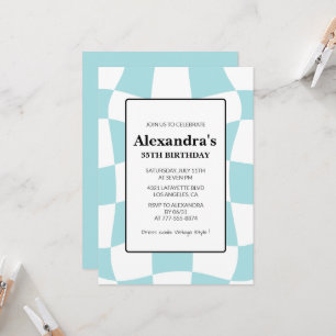 35th birthday invitations Retro Chequered Blue