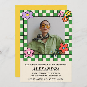 35th birthday invitations Retro Groovy Flowers