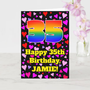 35th Birthday: Loving Hearts Pattern, Rainbow # 35 Card