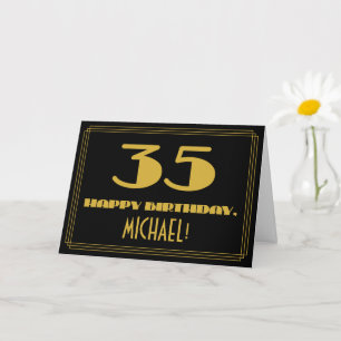 35th Birthday: Name + Art Deco Inspired Look "35" Card