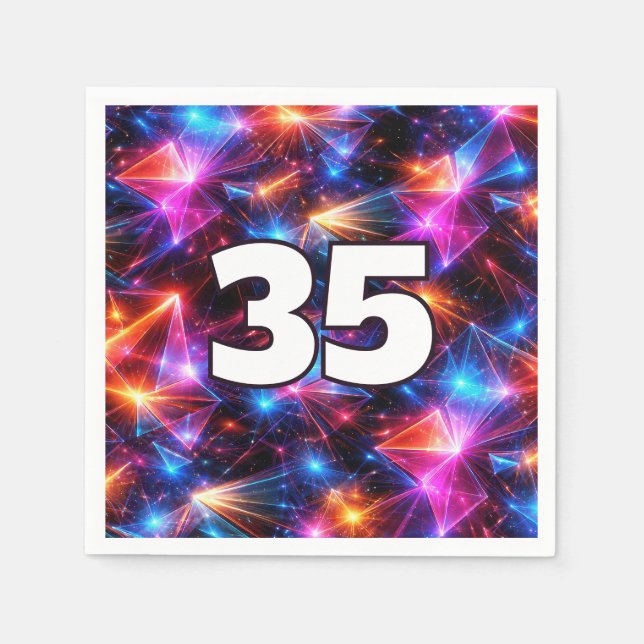 35th Birthday Neon Polygon Abstract  Napkin (Front)