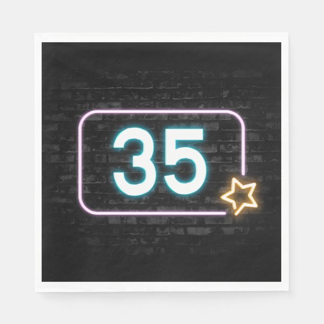 35th Birthday Neon Sign On Brick  Napkin (Front)