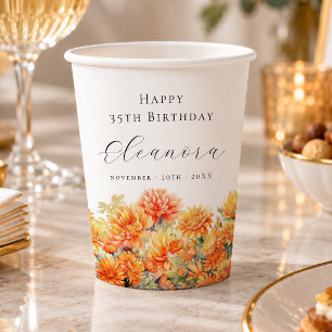35th Birthday November Birth Flower Chrysanthemum Paper Cups