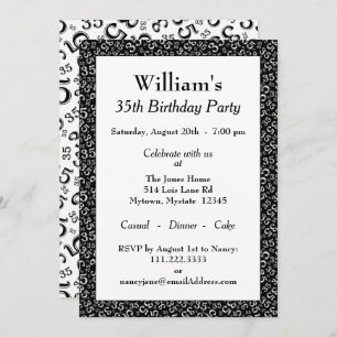 35th Birthday Party Black and White Pattern Invitation