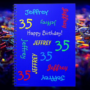 35th Birthday Party Blue Guest Book, Repeat Name Spiral Notebook