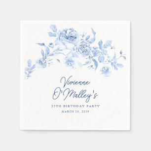 35th Birthday Party Blue Rose Floral Custom Napkin