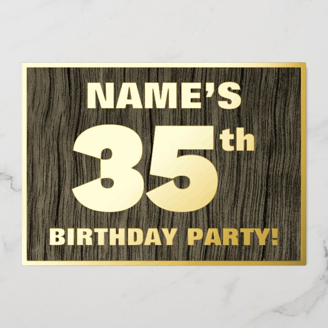 35th Birthday Party: Bold, Faux Wood Grain Pattern (Front)