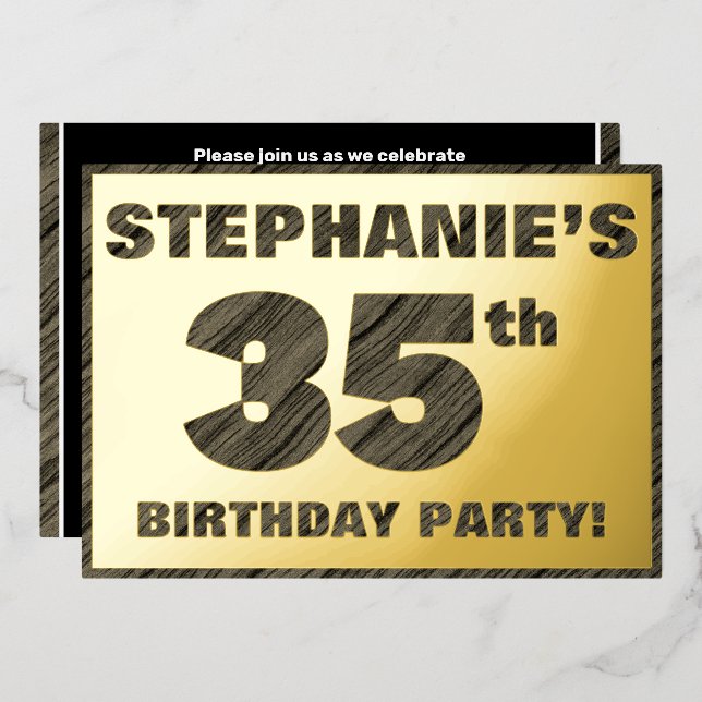 35th Birthday Party — Bold, Faux Wood Grain Text (Front/Back)