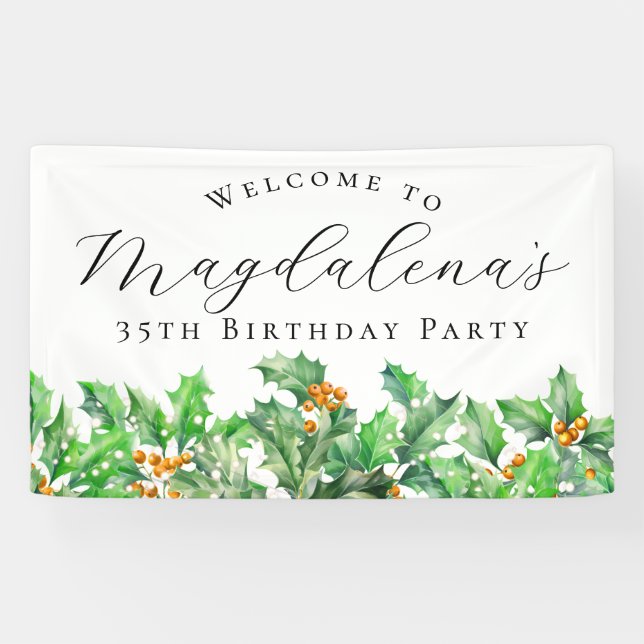 35th Birthday Party December Birth Flower Welcome Banner (Horizontal)