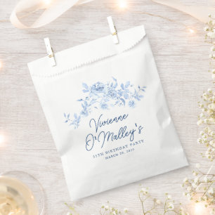 35th Birthday Party Dusty Blue Rose Floral Custom Favour Bags