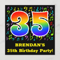 35th Birthday Party: Fun Music Symbols, Rainbow 35