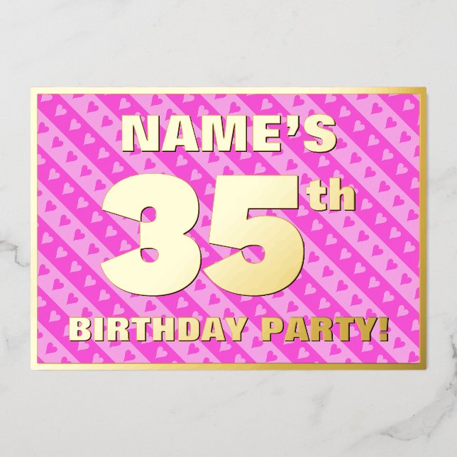 35th Birthday Party — Fun Pink Hearts and Stripes (Front)