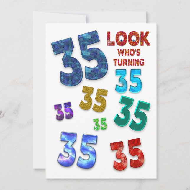 35th  Birthday Party Invitation, Colourful Numbers Invitation (Front)