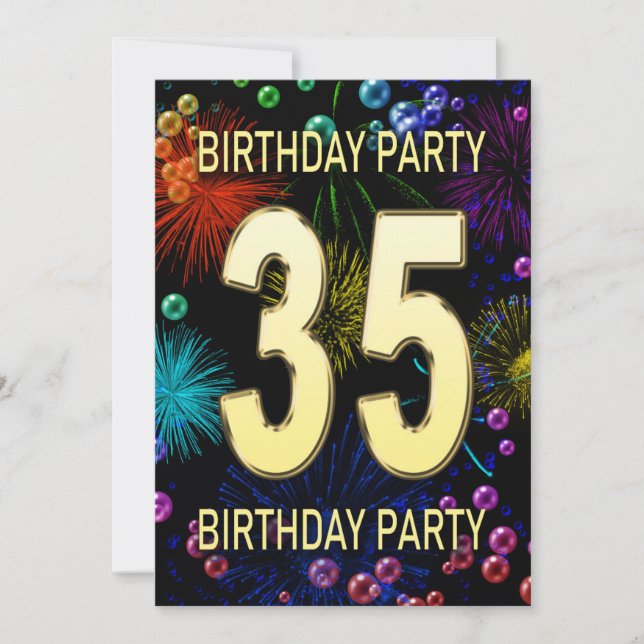 35th Birthday Party Invitation Fireworks Bubbles (Front)