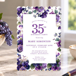 35th Birthday Party Purple Violet Flower Invitation