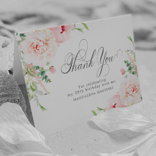 35th Birthday Photo Blush Pink Floral Folded Thank You Card
