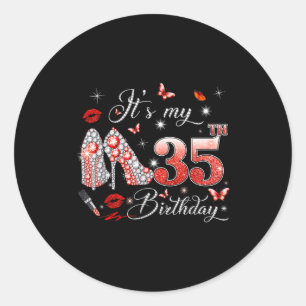 35th birthday pink 35 years old birthday queen classic round sticker