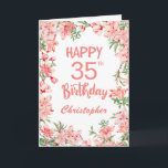 35th Birthday Pink Peach Peonies Watercolor Floral Card<br><div class="desc">35th Birthday Pink Peach Peonies Watercolor Floral Birthday Card. For further customisation,  please click the "Customise it" button and use our design tool to modify this template.</div>