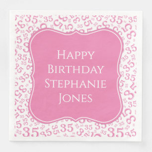 35th Birthday Pink/White Random Pattern 35 Napkin