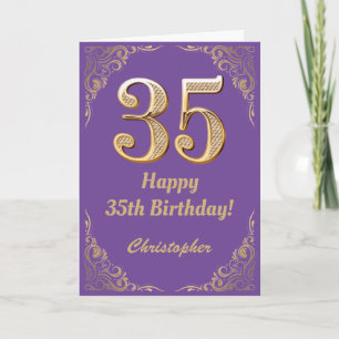 35th Birthday Purple and Gold Glitter Frame Card