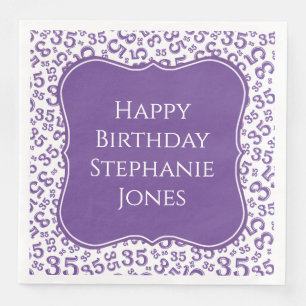 35th Birthday Purple/White Bracket Number Pattern Napkin