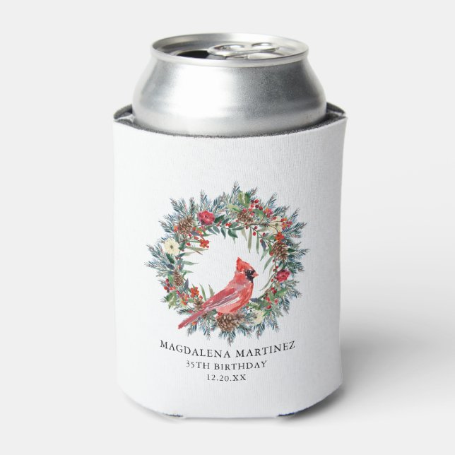 35th Birthday Red Cardinal Party Supplies Can Cooler (Can Front)