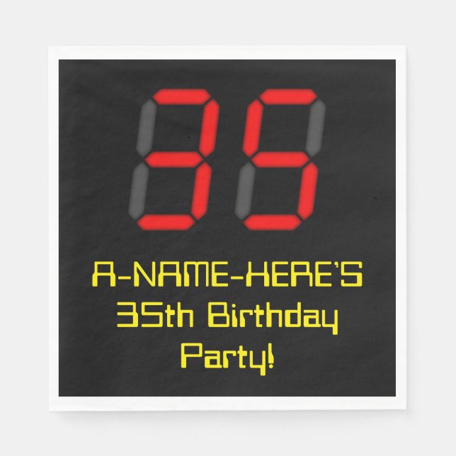 35th Birthday: Red Digital Clock Style "35" + Name Napkin (Front)