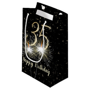 35th Birthday Sparkler On Black  Small Gift Bag