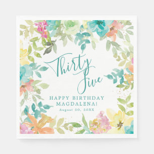 35th Birthday Summer Watercolor Floral Custom Napkin