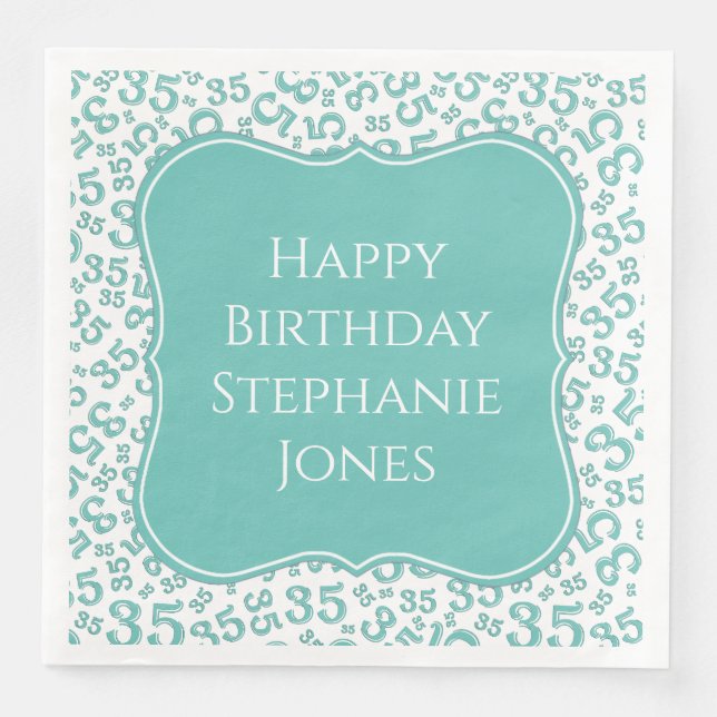 35th Birthday Teal/White Random Pattern 35 Napkin (Front)