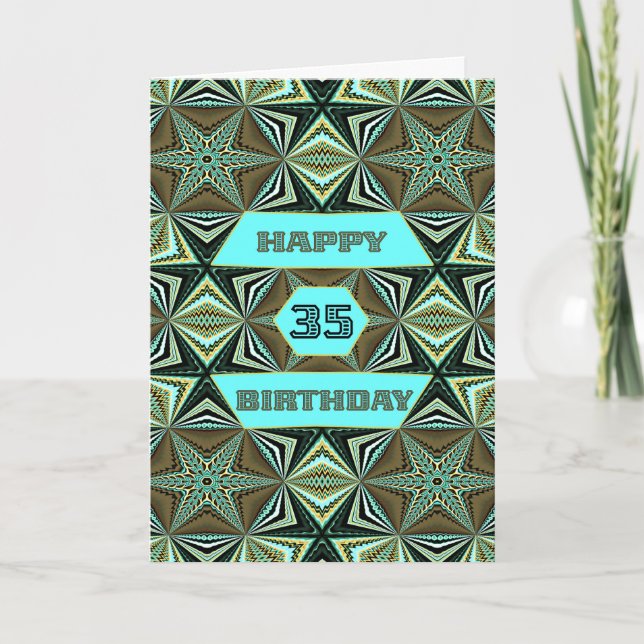 35th Birthday with Green Abstract Design Card (Front)